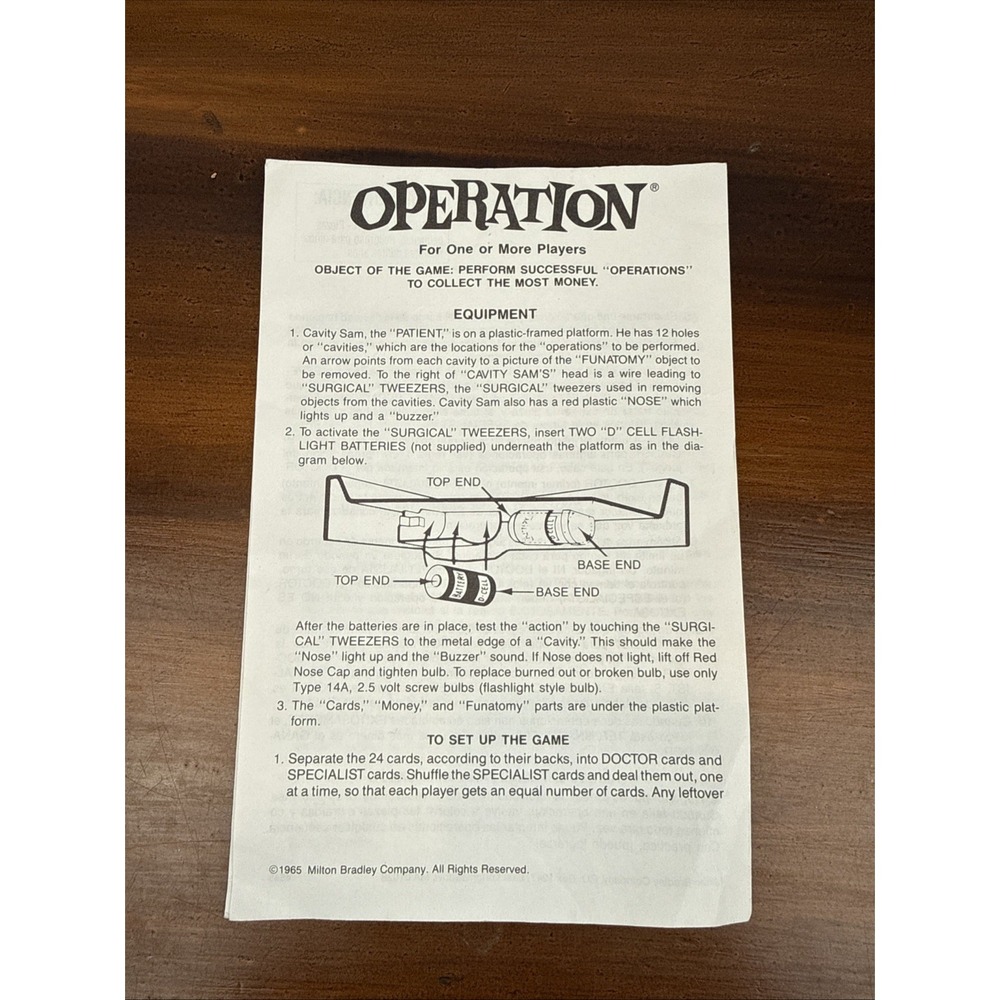 Vintage Milton Bradley Operation Instruction Book (1987‎ version)
